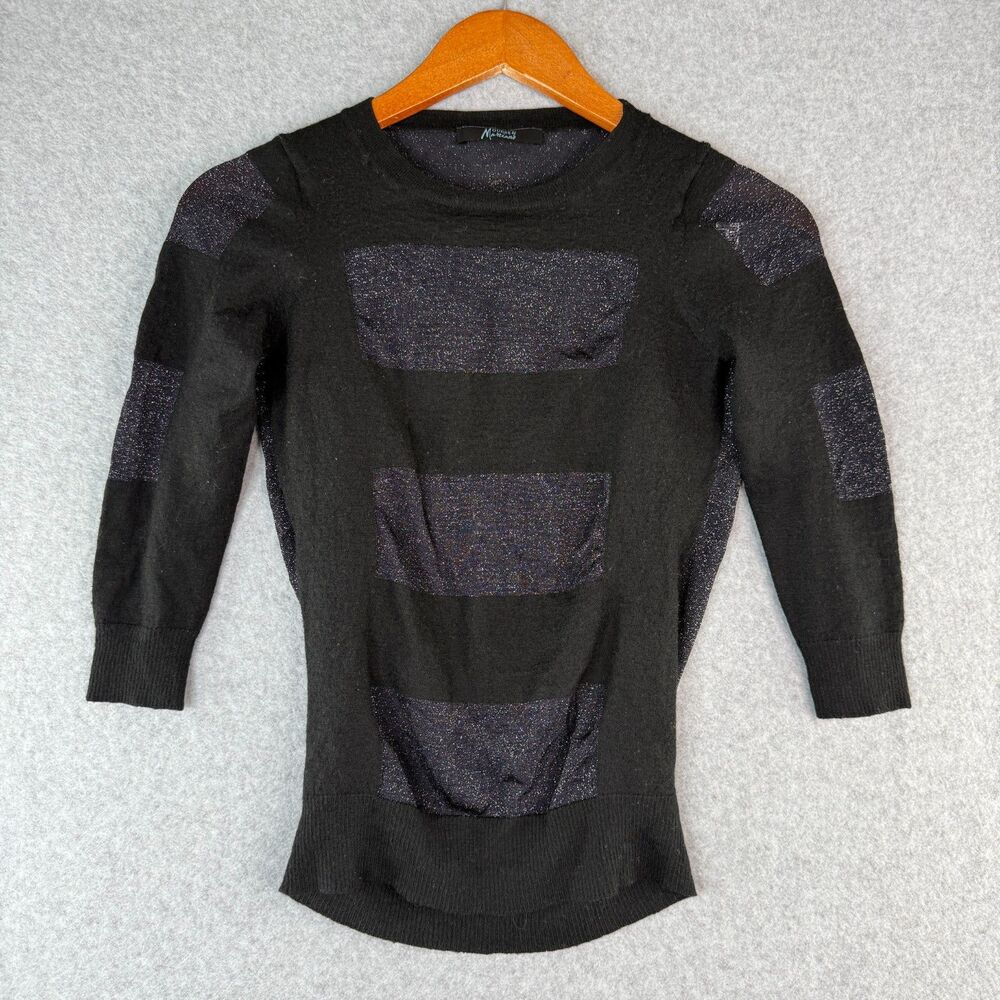 Guess Marciano Black Wool/Cashmere Black Pull Over Sweater 3/4 Sleeves Mesh XS